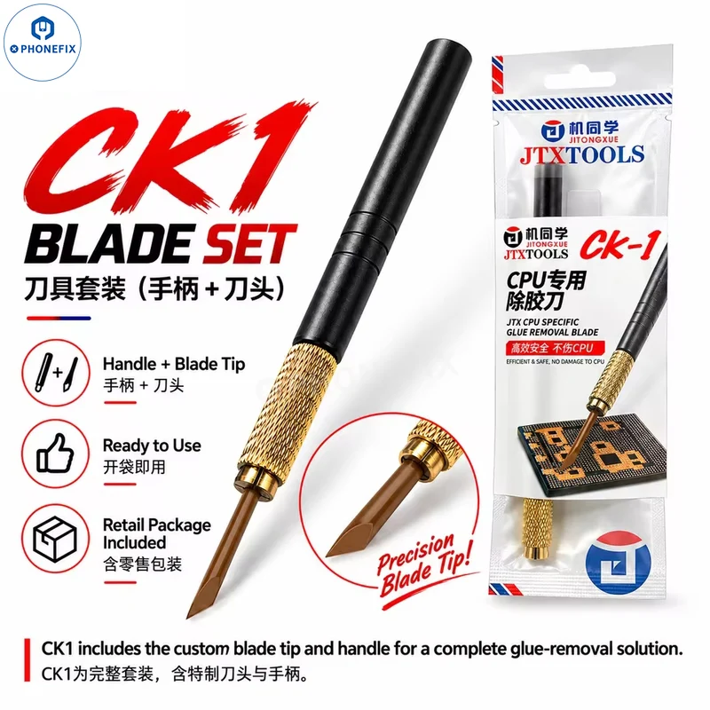 Kit de lames pour retirer la colle des processeurs et des circuits imprimés JTX CK1 et CK2 – Grattoir incliné à 45°