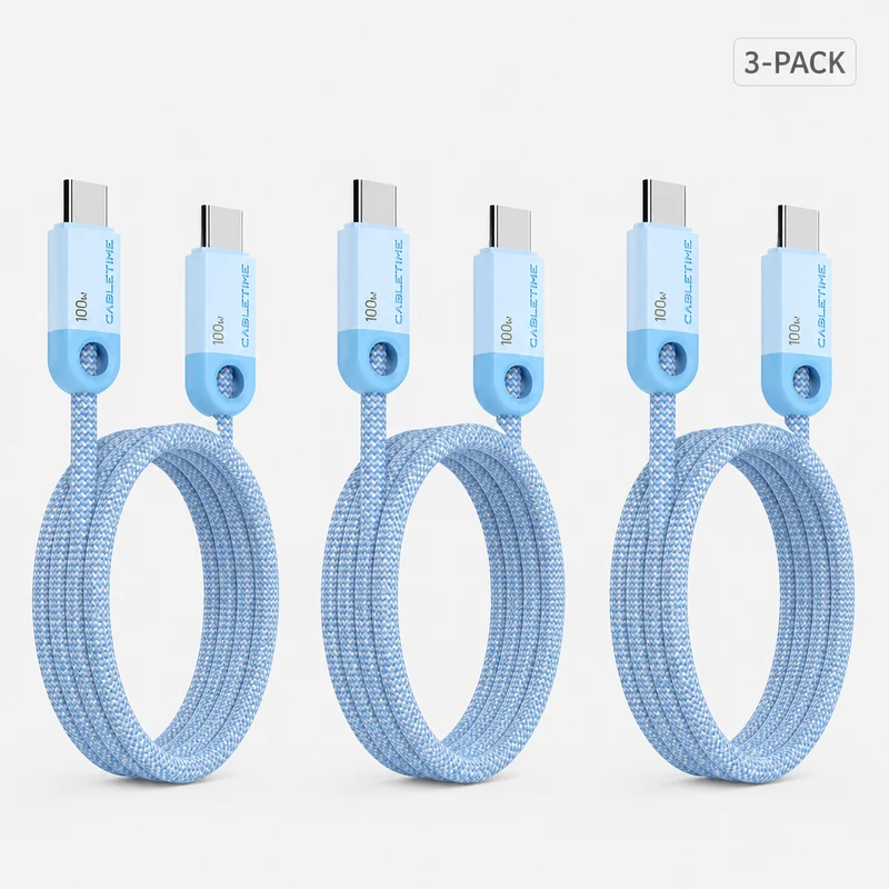 3-Pack 100W USB-C to USB-C Braided Charging Cables