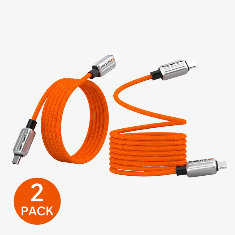 2 Pack 240w USB C to USB C Coiling Magnetic Charging Cable, Braided Tangle-Free Design for iPhone & Android