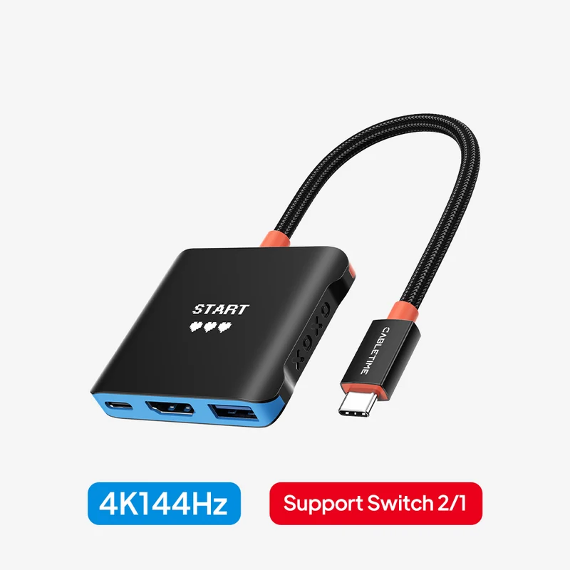 4K144Hz Switch 2 Dock Replacement Portable TV Dock Station 3-in-1 for Switch/Switch 2/Steam Deck