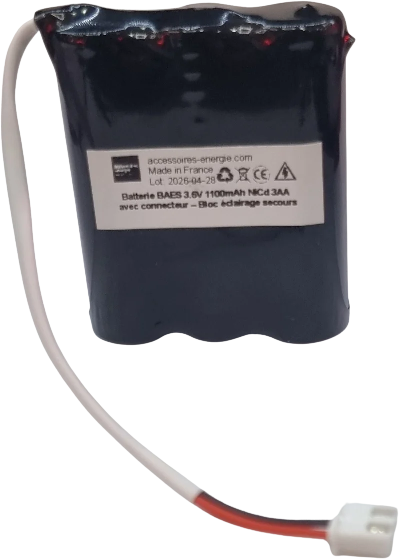 Batterie BAES 3.6V 1100mAh NiCd 3AA avec connecteur – Bloc éclairage secours
