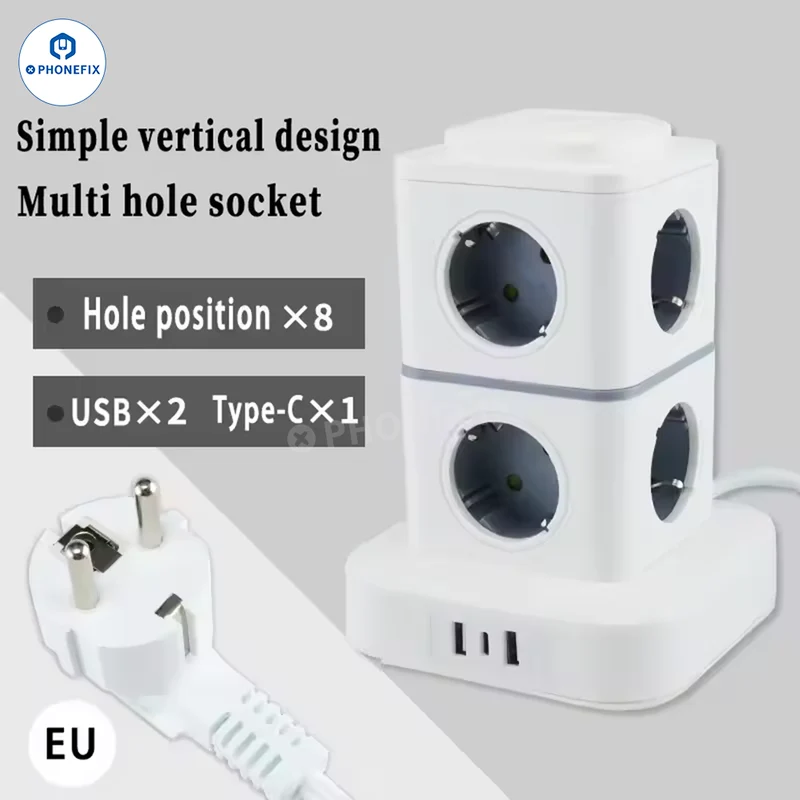 Multiprise tour européenne multi-appareils avec ports de charge USB Type-C PD