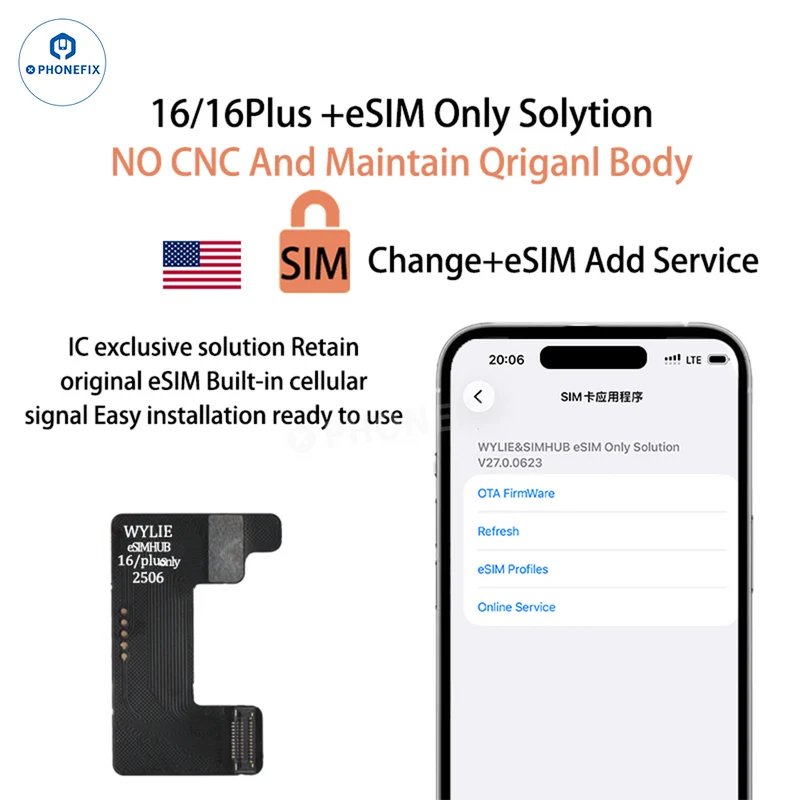 Solution de déblocage eSIM WYLIE pour iPhone 15-17 Pro Max - Sans CNC