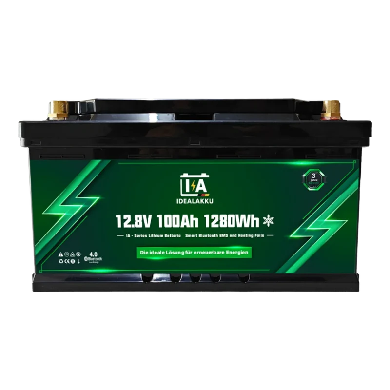 Batterie Lithium LiFePO4 12.8V 100Ah IDEALAKKU IA-12-100H Bluetooth Chauffante Camping-Car Solaire