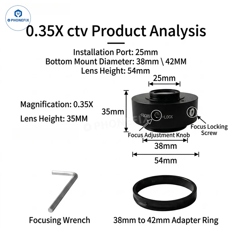 Objectif adaptateur à monture C pour microscopes : 0.35X 0.4X 0.5X 0.63X 0.8X