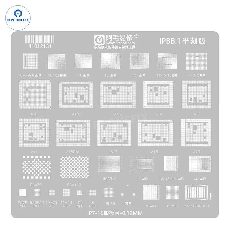 Gabarits AMAOE BGA pour le remplacement de la carte mère des iPhone 7 à 17 Pro Max