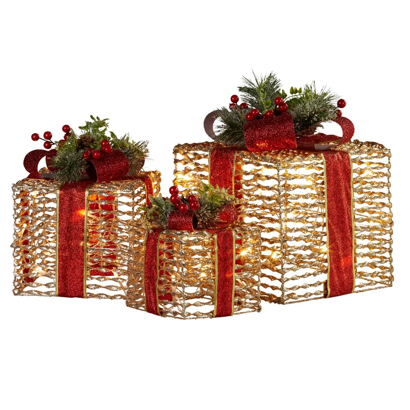 Christabelle Set of 3 Christmas Gift Boxes with Lights