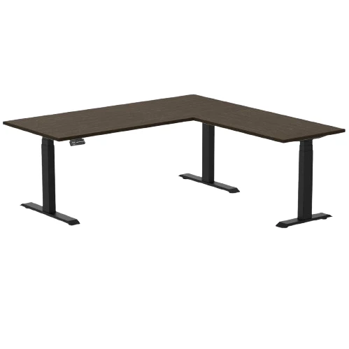 Desky Dark Bamboo L-Shape Sit Stand Desk 180 x 175 cm and Matte Black Leg