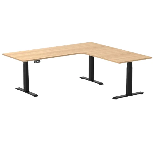 Desky L-Shape Melamine Sit Stand Desk 200cm - Left Return Sublime Teak Top and Matte Black Leg
