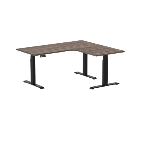 Desky L-Shape Melamine Sit Stand Desk 160cm - Right Return Jarrah Legno Top and Matte Black Leg