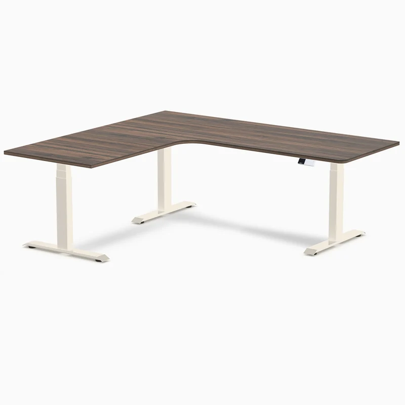 Desky L-Shape Melamine Sit Stand Desk 200cm - Left Return Jarrah Legno Top and Wheat Leg