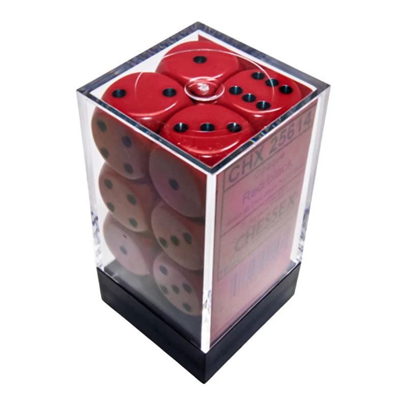 Chessex CHX 25614 Opaque Red/Black 16mm D6 Dice Block (12 Dice)