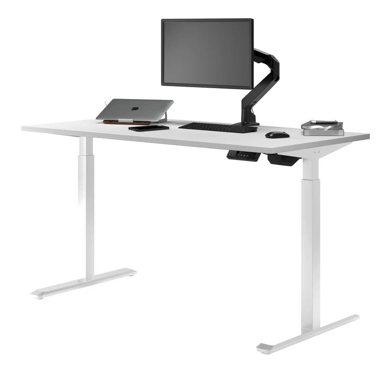 Desky Single Sit Stand Gaming Desk 180cm White Desktop and White Frame