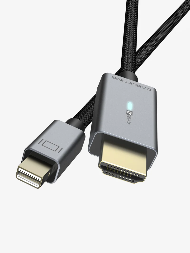 Mini DP to HDMI Cable 4K 30Hz with LED Indicator Light