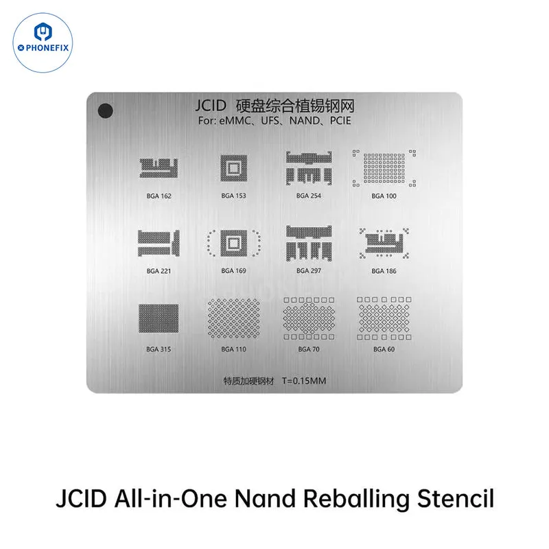 Pochoir de rebillage tout-en-un JCID BGA60-315 pour mémoires eMMC UFS PCIe NAND