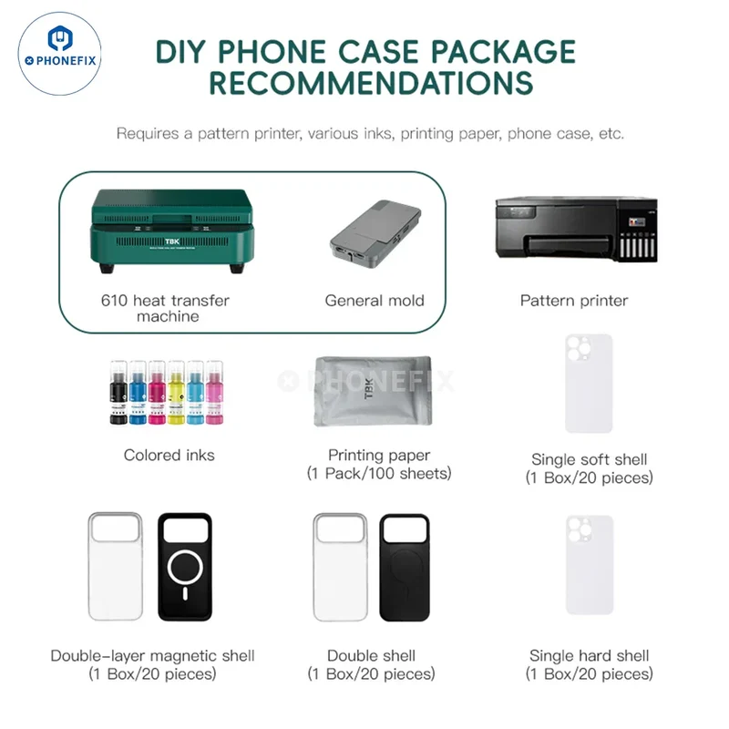 Machine de transfert thermique pour coques de téléphone TBK 610 à personnaliser avec des motifs d'images en couleur