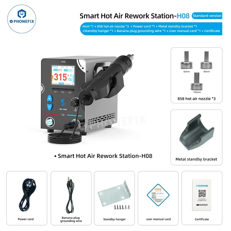 Station de retouche à air chaud AWESHINE H08 H10 pour la réparation de téléphones portables