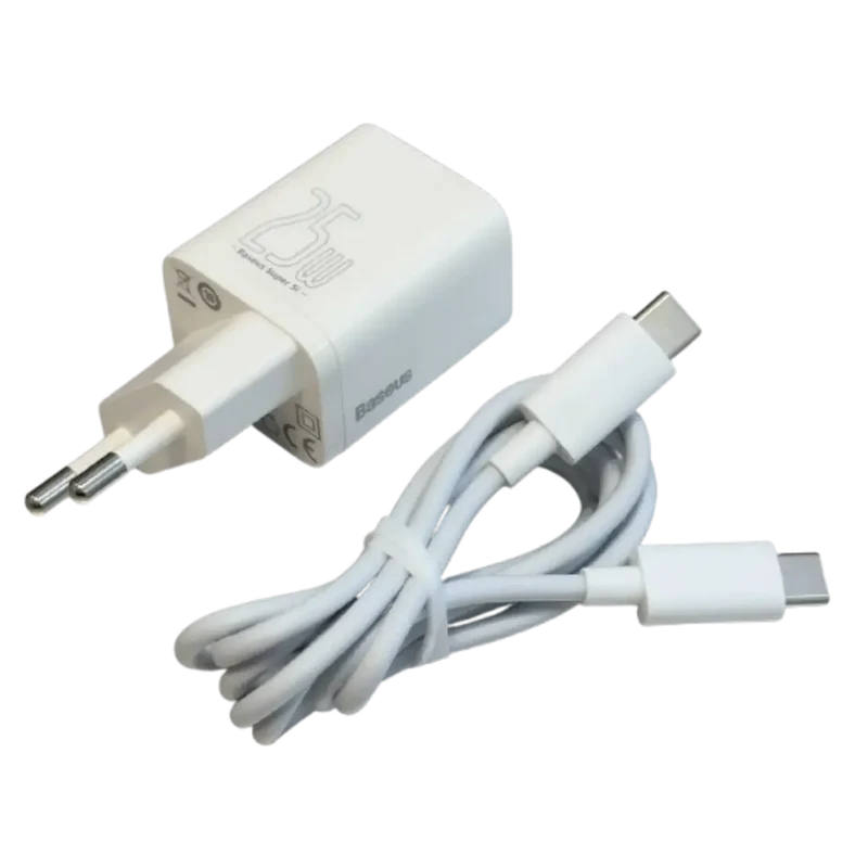 Chargeur 25W iPhone-android-smartphone- - USB-C avec câble - Blanc