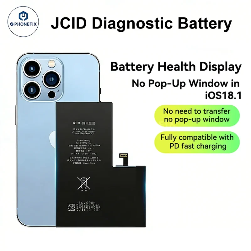 Batterie JCID iPhone 12-15 à autodiagnostic (sans transfert FPC d'origine)