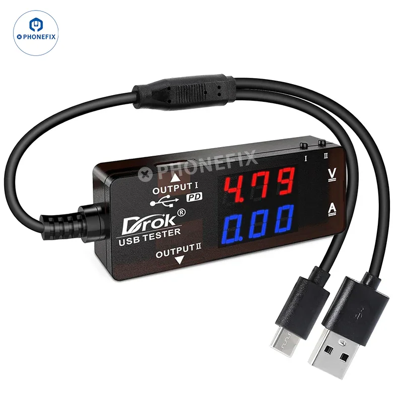 Détecteur de puissance à double port USB-A/USB-C pour le diagnostic de charge
