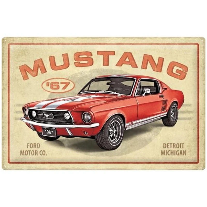 Nostalgic-Art XL Metal Sign Plaque Ford Mustang GT 1967 40x60cm - Red