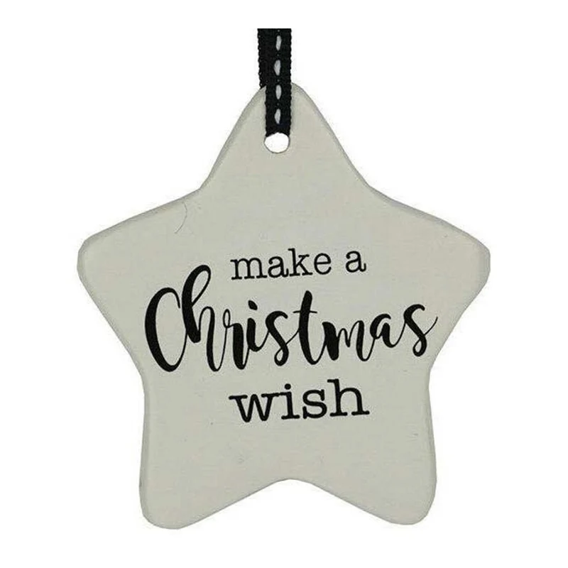 LVD Ceramic Hanging 8x9cm Star Christmas Wish with Ribbon Ornament Home/Office Decor
