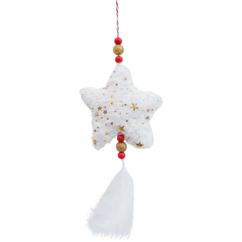 LVD White/Gold Hanging Star Polyester Christmas Ornament Festive Decor 14cm