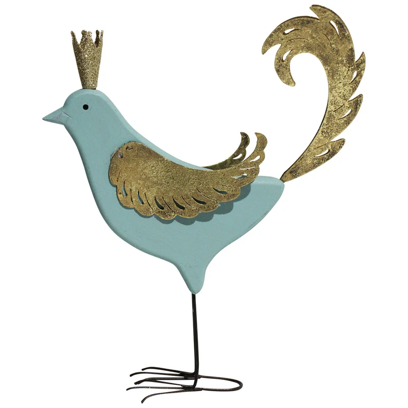 LVD Metal Fantasy Bird Figurine Aqua Christmas Home Decor 20.5x18cm Blue/Gold