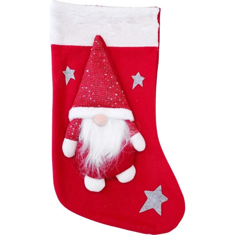 LVD Festive Plush Santa Christmas Hanging Stocking 45cm Red/White