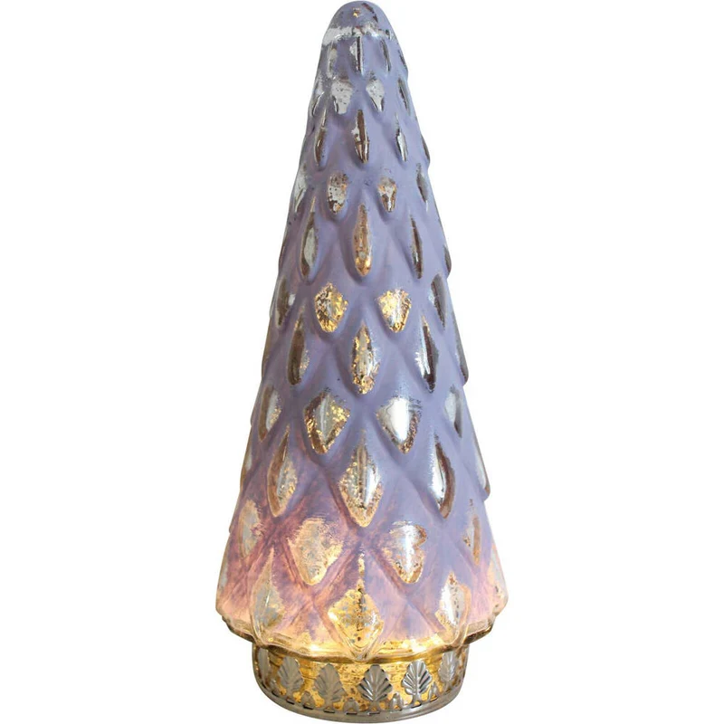 LVD Glass/Metal Lantern LED Pine Tree 24cm Christmas Home Decor Bubblegum