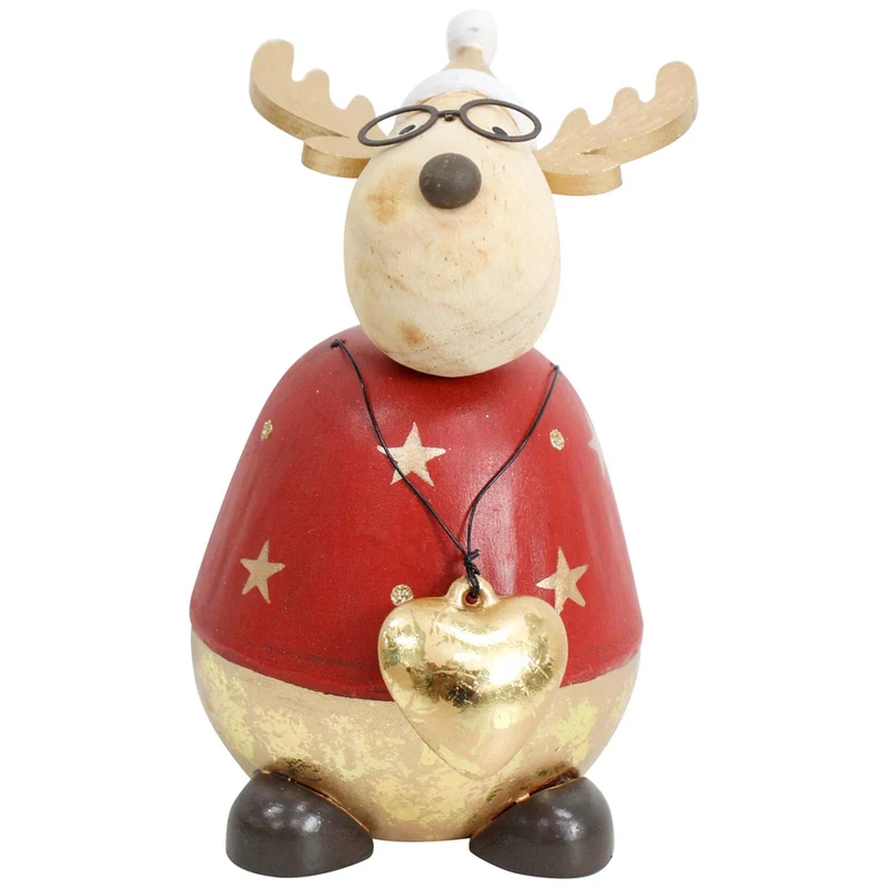 LVD Wood/Resin Buster Deer Sculpture Christmas Home Decoration 14cm Large - Red