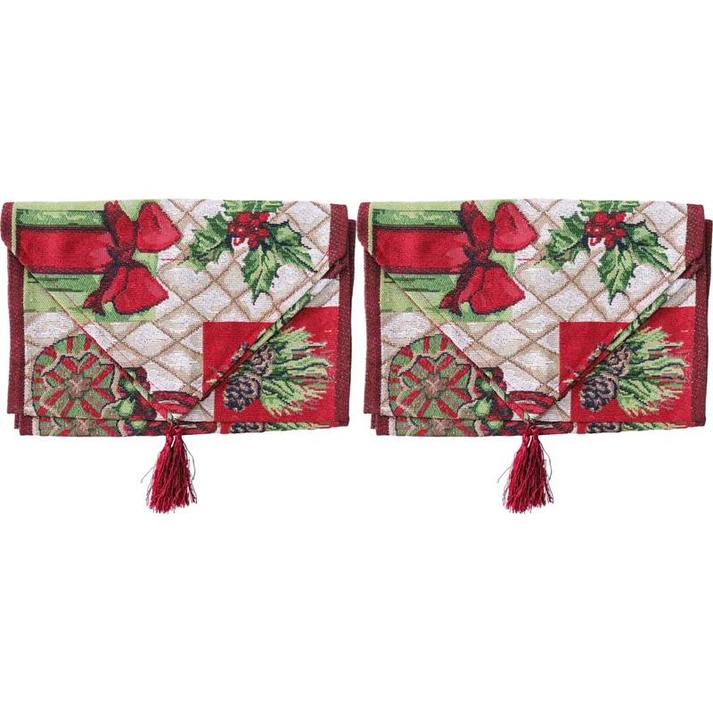 LVD 2PK 34x180cm Polyester Vintage Christmas Table Runner Home/Kitchen Decor
