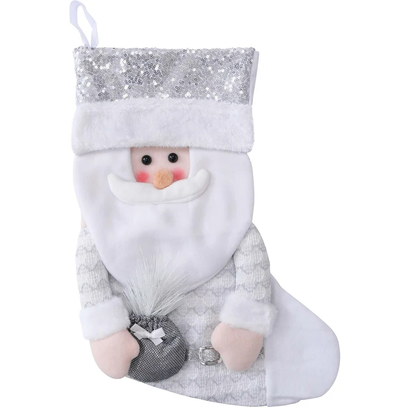LVD Stocking Santa Silver Hanging Seasonal Christmas Home/Lounge Decoration