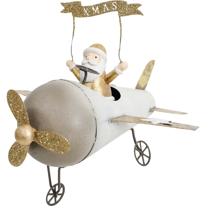 LVD Metal Plane with Santa Living Room Christmas Display Decor 19x16cm