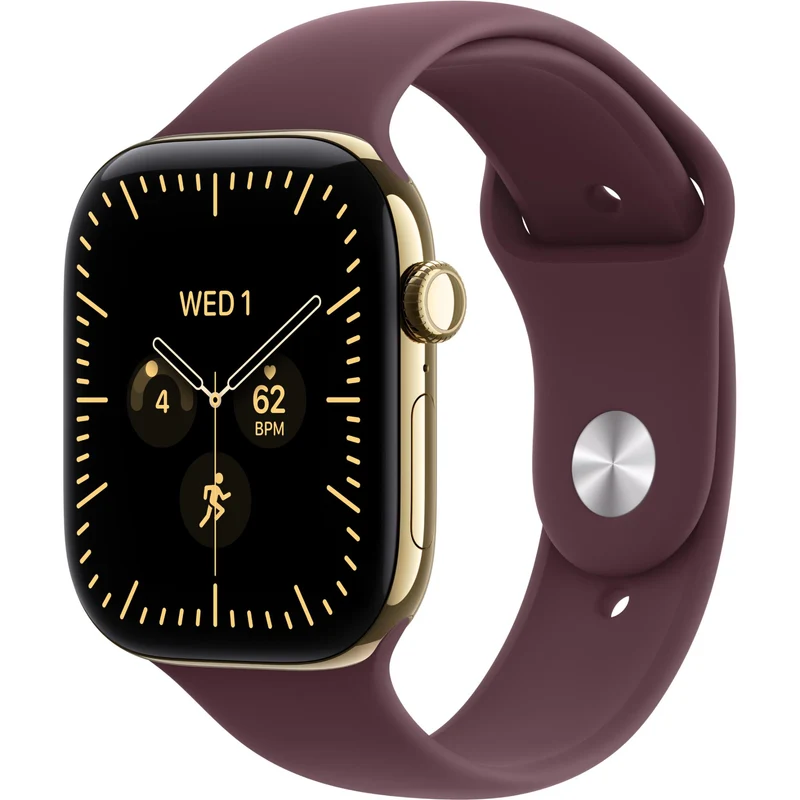 Apple Watch Series 12 46mm Radiant Gold Titanium Case GPS + Cellular Sport Band (S/M) [Burgundy]