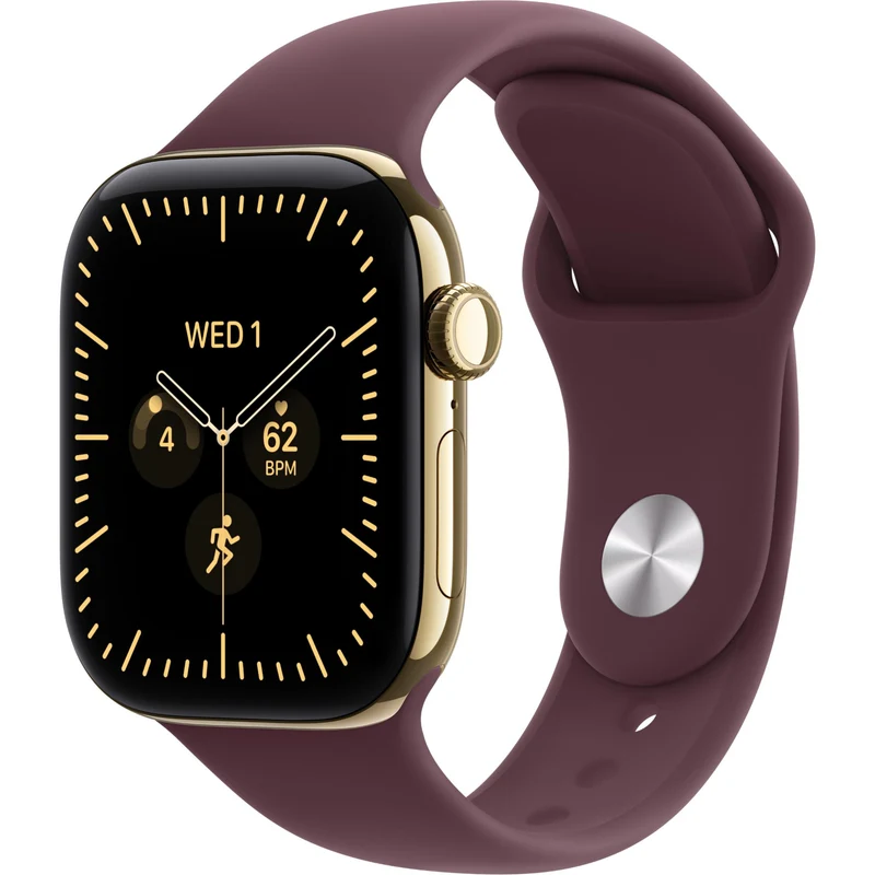 Apple Watch Series 12 42mm Radiant Gold Titanium Case GPS + Cellular Sport Band (S/M) [Burgundy]
