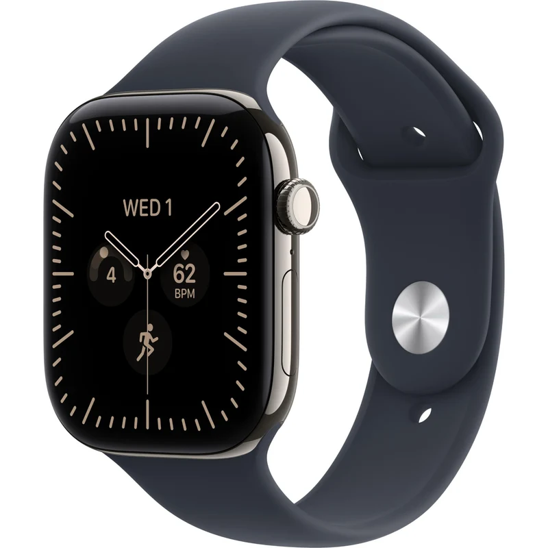 Apple Watch Series 12 42mm Natural Titanium Case GPS + Cellular Sport Band (M/L) [Navy Blue]