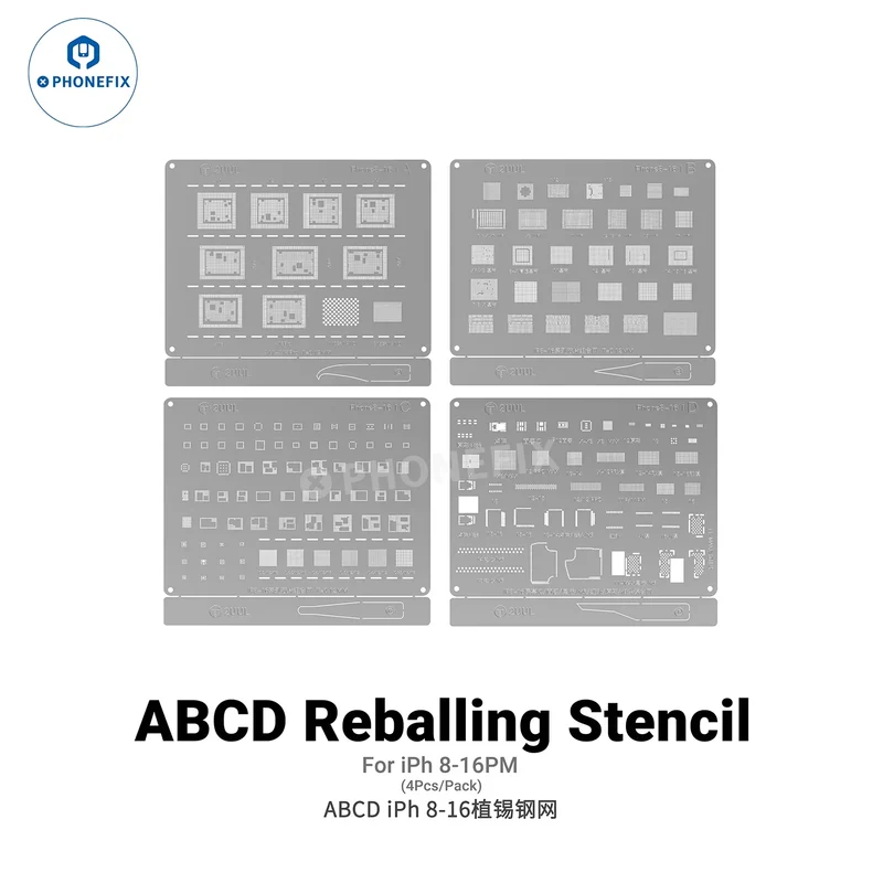 Pochoir de reballage 2UUL BG01 ABCD pour iPhone 8-16 Pro Max, toutes puces