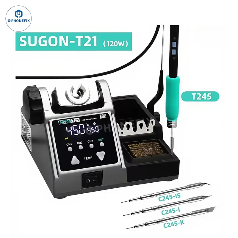 Station de soudage SUGON T21 avec embouts C210/115/245 pour réparation de téléphones