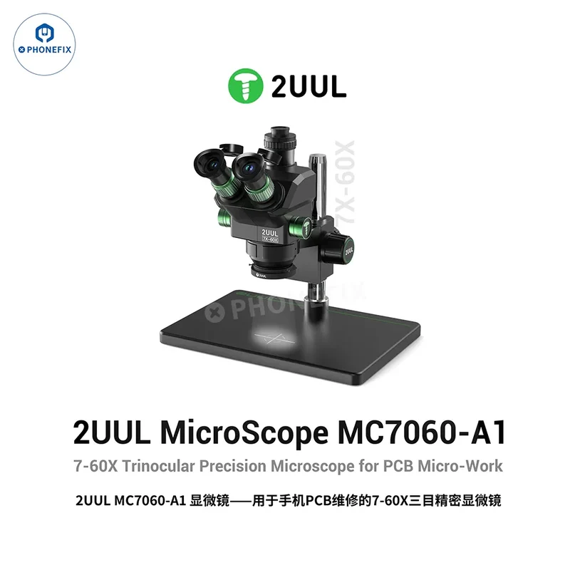 Microscope trinoculaire pour micro-soudage de circuits imprimés 2UUL MC7060-A1 7-60X