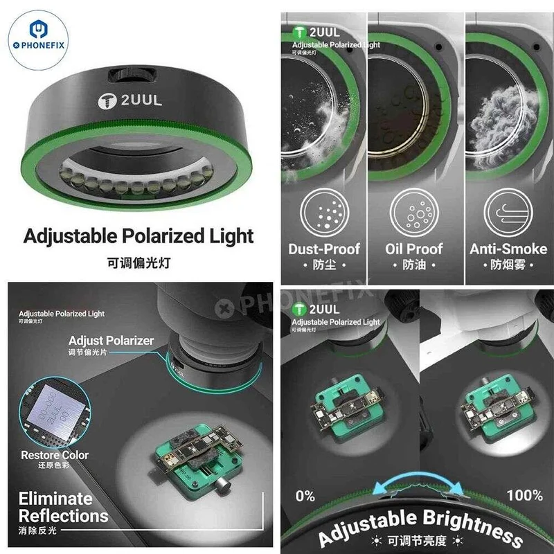 Lampe annulaire à LED polarisée réglable pour microscope 2UUL