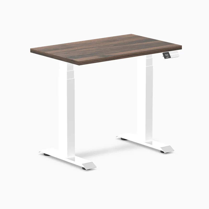 Desky Dual Mini Sit Stand Desk 800x500 Jarrah Legno Desktop and White Frame