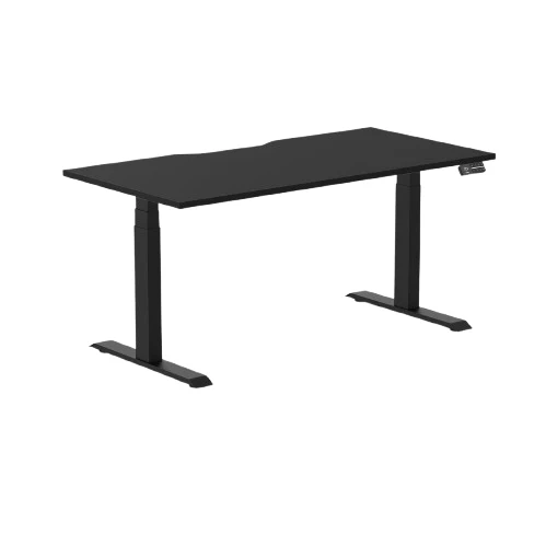 Desky Dual Scalloped Melamine Sit Stand Desk - Black / 1500x750mm / Matte Black