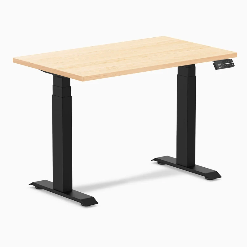 Desky Dual Mini Hardwood Sit Stand Desk 100cm Maple Desktop and Matte Black Frame