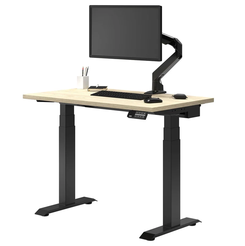 Desky Dual Mini Sit Stand Desk 800x500 Classic Oak Desktop and Matte Black Frame