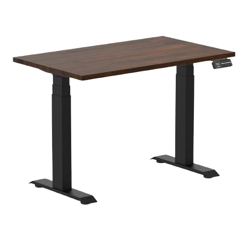 Desky Dual Mini Rubberwood Sit Stand Desk 100cm Dark Walnut Desktop and Matte Black Frame