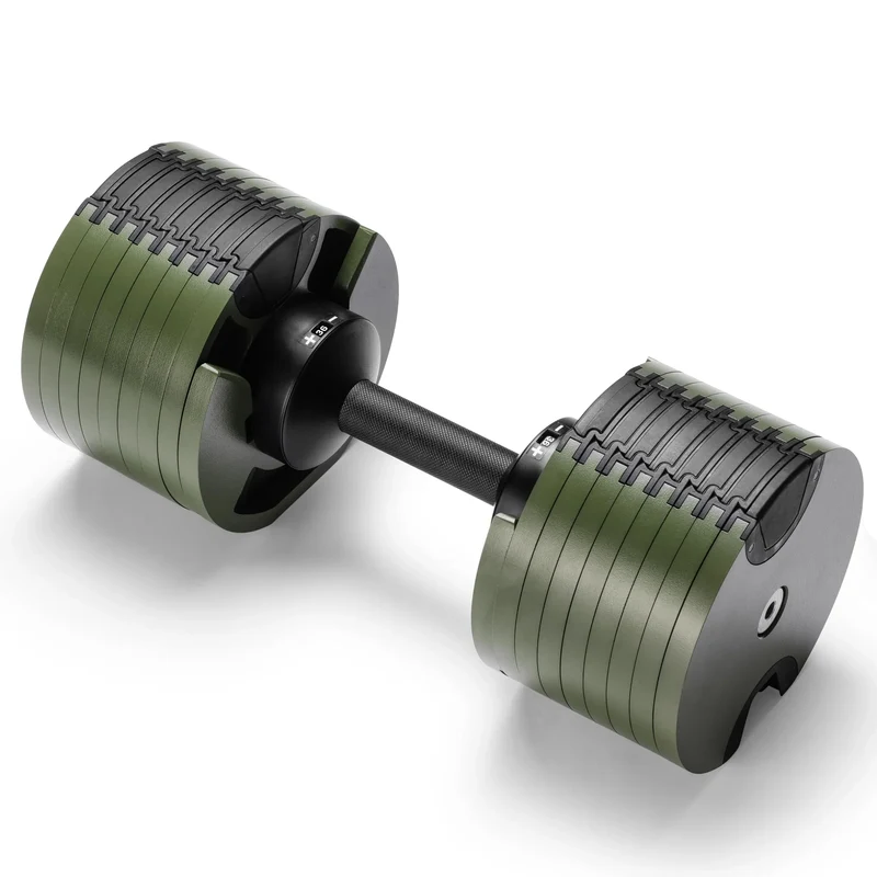 Powertrain Eon 36kg Adjustable Dumbbell Quick Dial 4-36kg Cast Iron Weight for Home Gym Strength Training Green
