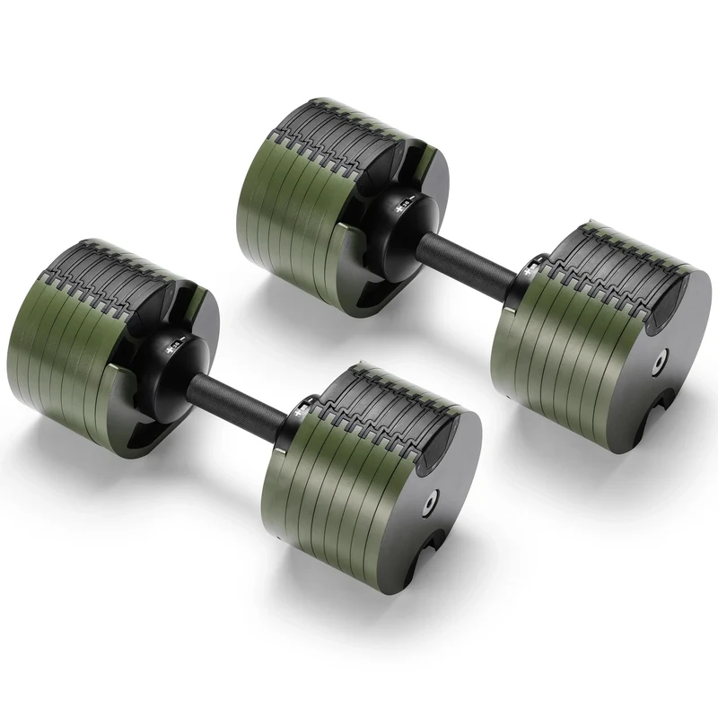 Powertrain Eon 72kg Adjustable Dumbbells Pair 4-36kg Quick Dial Cast Iron Weight Set for Home Gym Fitness Green