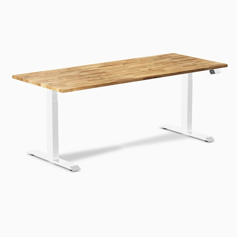 Desky Dual Hardwood Sit Stand Desk 180cm Acacia Desktop and Matte Black Frame