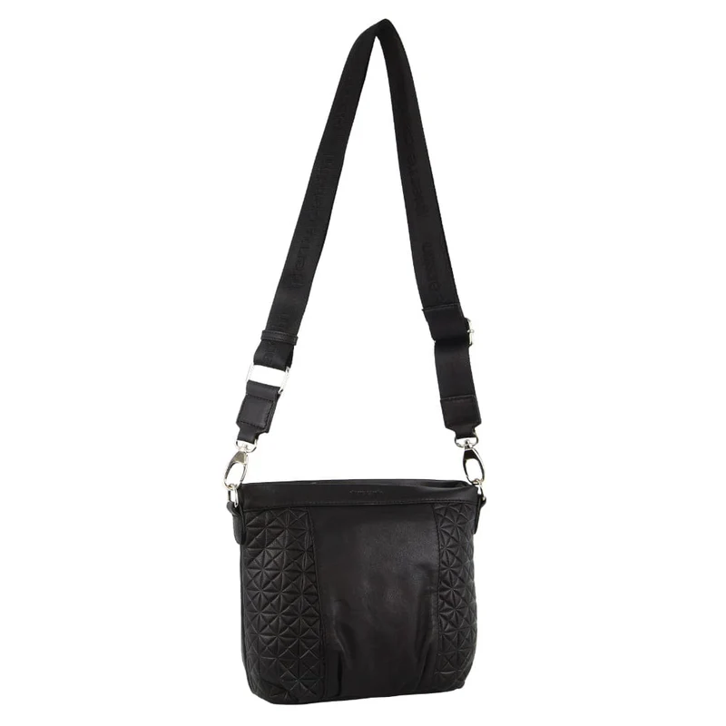 Pierre Cardin Women's Webbing Strap Leather Shoulder Crossbody Bag 26cm Black